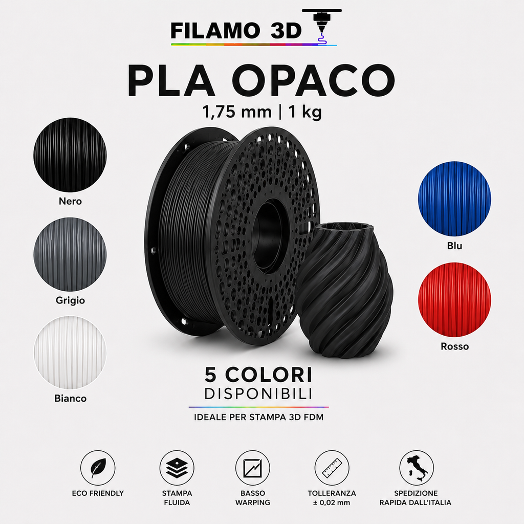 Filamento PLA Opaco 1,75mm 1kg per Stampante 3D - Filamo3D - 5 Colori Disponibili