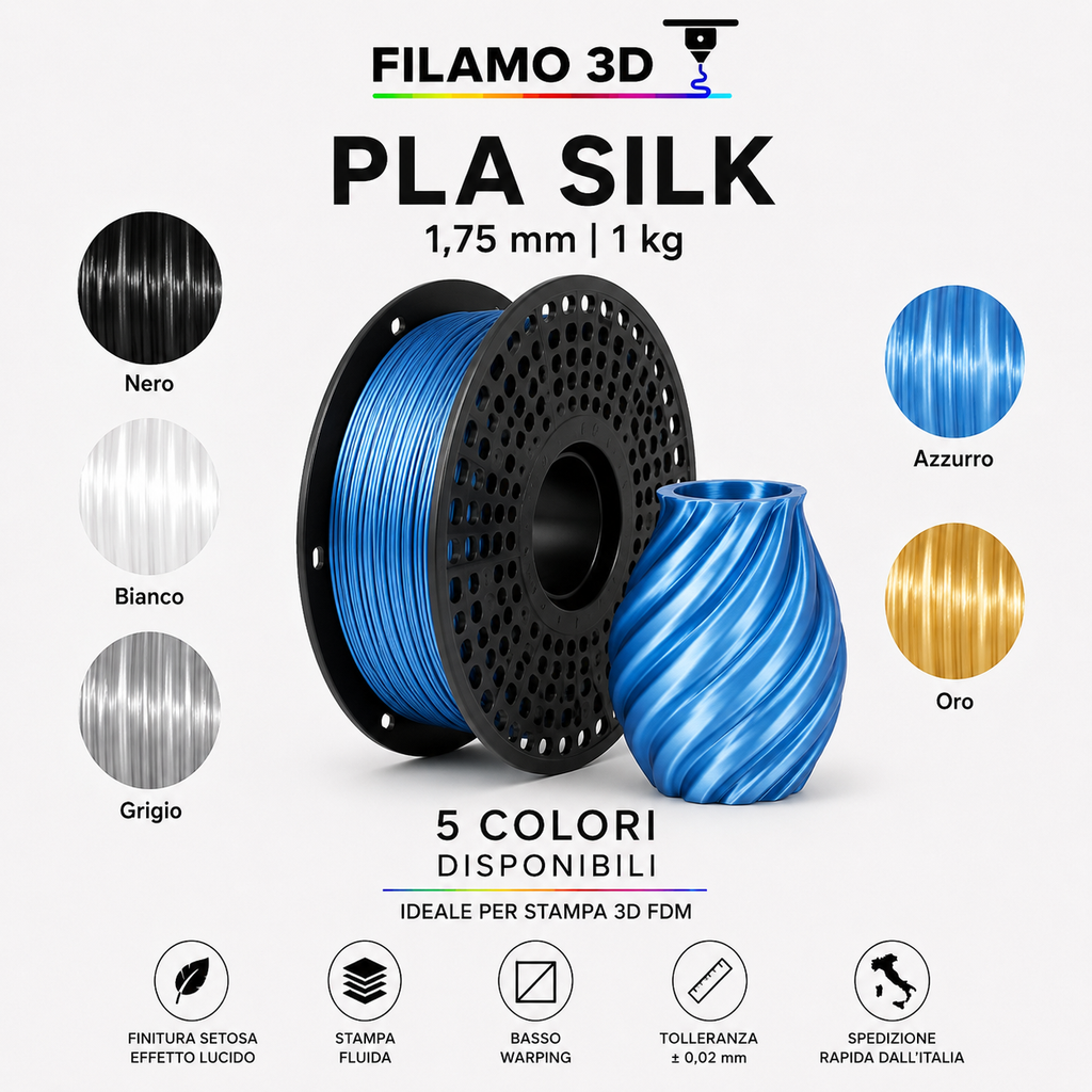 Filamento PLA Silk 1,75mm 1kg per Stampante 3D - Filamo3D - 5 Colori Disponibili